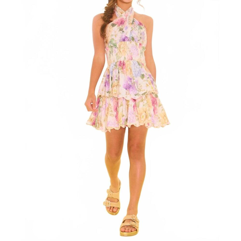 NEW MARLO seraphina halter neck mini dress in multi